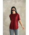 Bordo Oysho Yırtmaçlı Modal Oversize Tshirt