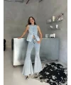 Buz Mavi İspanyol Paça Yelekli Denim Takım