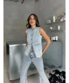 Buz Mavi İspanyol Paça Yelekli Denim Takım