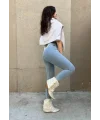 Buz Mavi Yüksek Bel En Boy Likralı Kot Tayt