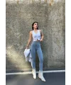Buz Mavi Yüksek Bel En Boy Likralı Kot Tayt