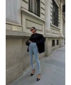 Buz Mavisi Yüksel Bel En Boy Likralı Kot Tayt