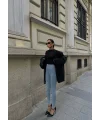 Buz Mavisi Yüksel Bel En Boy Likralı Kot Tayt