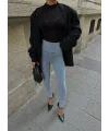 Buz Mavisi Yüksel Bel En Boy Likralı Kot Tayt