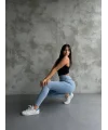 Buz Mavisi Yüksel Bel Esnek Likralı Jean Tayt