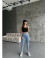 Buz Mavisi Yüksel Bel Esnek Likralı Jean Tayt