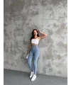 Buz Mavisi Yüksel Bel İnceltici Esnek Likralı Kot Tayt