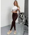 Kahve Alo Bilek Baskılı Sıkılaştırıcı Yüksek Bel Tayt