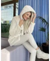 Krem Kapşonlu İçi Astarlı Rabbit Peluş Kaban