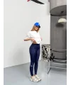 Lacivert Alo Bilek Baskılı Sıkılaştırıcı Yüksek Bel Tayt