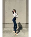 Lacivert Yüksek Bel En Boy Likralı Kot Tayt