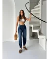 Mavi Çıt Çıt Paça Detay Balon Jean Pantolon