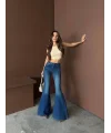 Mavi İspanyol Paça Likralı Kot Pantolon