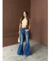 Mavi İspanyol Paça Likralı Kot Pantolon