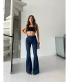 Mavi İspanyol Paça Yüksek Bel Jean Tayt