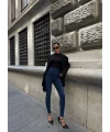 Mavi Yüksel Bel En Boy Likralı Kot Tayt