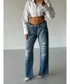 Mavi ZR Yırtık Baggy Jean Pantolon