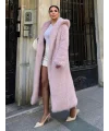 Pembe Kapşonlu Uzun İthal Kürk