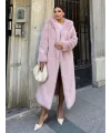 Pembe Kapşonlu Uzun İthal Kürk