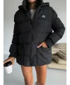 Siyah Alo Oversize Kapşonlu Şişme Mont
