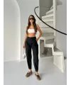Siyah Çıt Çıt Paça Detay Balon Jean Pantolon