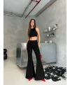 Siyah İspanyol Paça Likralı Kot Pantolon