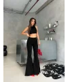Siyah İspanyol Paça Likralı Kot Pantolon