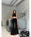 Siyah İspanyol Paça Likralı Kot Pantolon