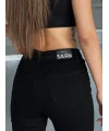Siyah İspanyol Paça Likralı Kot Pantolon