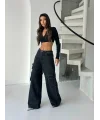Siyah Kargo Cep Oversize Kot Pantolon