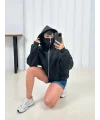 Siyah Musk Üç İplik Oversize Kapşonlu Sweat