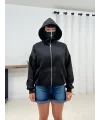 Siyah Musk Üç İplik Oversize Kapşonlu Sweat
