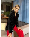 Siyah Şal Yaka İçi Astarlı Rabbit Peluş Kaban
