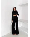 Siyah Yandan Taşlı Bol Paça Pantolon