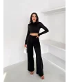 Siyah Yandan Taşlı Bol Paça Pantolon