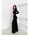 Siyah Yandan Taşlı Bol Paça Pantolon