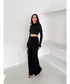 Siyah Yandan Taşlı Bol Paça Pantolon