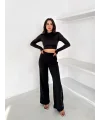 Siyah Yandan Taşlı Bol Paça Pantolon