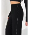 Siyah Yandan Taşlı Bol Paça Pantolon