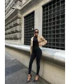 Siyah Yüksel Bel En Boy Likralı Kot Tayt