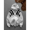 Beyaz ADD Omuz Şeritli Kapşonlu Unisex Oversize Sweat