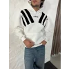 Beyaz ADD Omuz Şeritli Kapşonlu Unisex Oversize Sweat