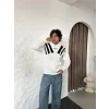 Beyaz ADD Omuz Şeritli Kapşonlu Unisex Oversize Sweat
