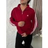 Bordo ADD Üç Şerit Fermuar Yaka Unisex Oversize Sweat