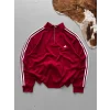 Bordo ADD Üç Şerit Fermuar Yaka Unisex Oversize Sweat