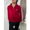 Bordo ADD Üç Şerit Fermuar Yaka Unisex Oversize Sweat