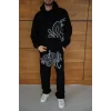 Siyah Baskılı Kapşonlu Unisex Oversize Eşofman Takımı