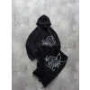 Siyah Baskılı Kapşonlu Unisex Oversize Eşofman Takımı
