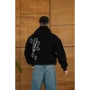 Siyah Baskılı Kapşonlu Unisex Oversize Sweat