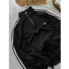 Siyah ADD Üç Şerit Fermuar Yaka Unisex Oversize Sweat